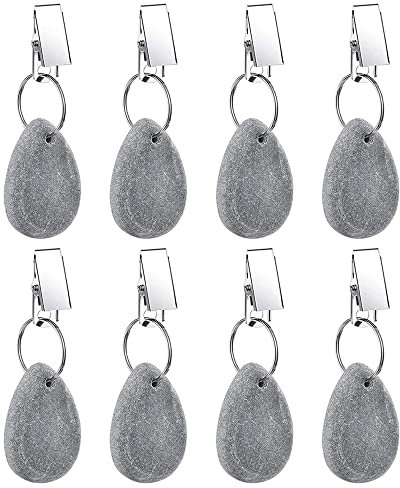 Tablecloth Weights Hangers, Tablecloth Pendant Stone Table Cover Weights with Metal Clips for Outdoor Party Picnic Table Decoration (Grey, 8pcs)