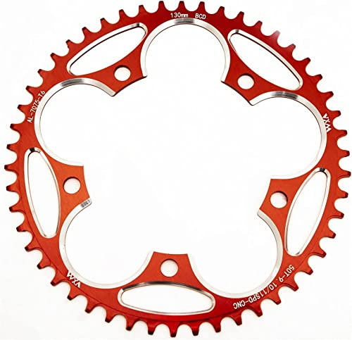 YBEKI 130 BCD cykel kedjehjul 38T 40T 42T 44T 46T 48T 50T 52T 54T 56T 58T 60T smal bredd kedjeblad för 8 9 10 11 12-vägs vägcykel (42T, röd rund)