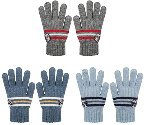 TAGVO Enfants Thermique Gants Hiver Automne Epais Mitaines,3 Paires Tricoté Crochet Chaud Douce Gants Plein-Doigts, Snowboard Camping Vélo pour Enfants Garçons Filles 5-13 Ans