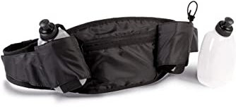 Hüfttasche Sport Bauchtasche mit 2 Trinkflaschen 300 mL Trinkgürtel Wasserdicht Lauftasche Gürteltasche Bauchtasche Hüfttasche Laufgürtel Jogging Running Radsport Schwarz Damen und Herren VEGAN
