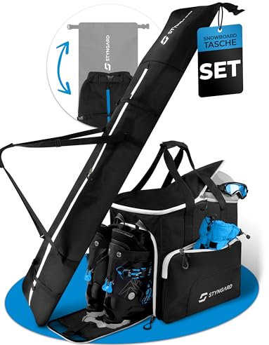 STYNGARD Snowboardtasche Set mit Stiefeltasche [140cm bis 190cm] - Boardbag Snowboard mit Polsterung im Bindungsbereich - Snowboardtasche Modell Calgary (Schwarz-Weiß)