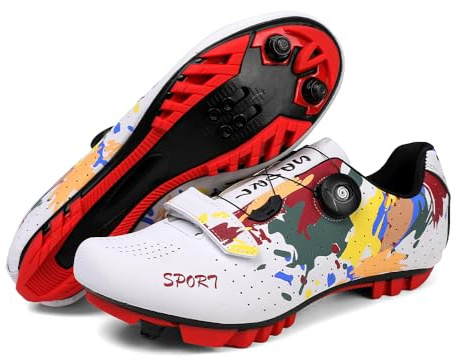 Hixingo Zapatilla de Ciclismo Hombre, Mujer Graffiti Colorido Impresión Zapatos Bicicleta de Montaña Exterior MTB Compatibles con SPD Lock System, Zapatillas de Ciclismo Unisex Adulto