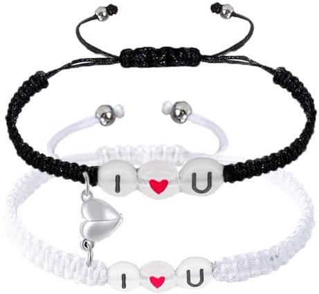 Lucktao Paar Partnerarmbänder,Paar Armbänder Geschenke, leuchtendes Armband, Pärchen Handgefertigt Geflochten Magnet Armband,Geschenke Für Freund,Freundin,Sein Und Sie Valentinstag (Schwarz-Weiss)