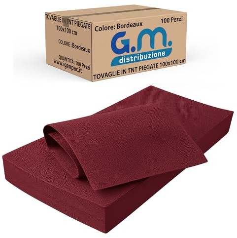 G.M. DISTRIBUZIONE 100 Tovaglie in TNT 100x100cm Colore BORDEAUX, Tovaglie Coprimacchia in TNT Tessuto non Tessuto Ideali per la ristorazione vari colori
