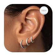 LOLIAS Creolen Silber 925 Hypoallergen Klein Schlafen Mit AAA Zirkonia - Kreolen Ohrringe Set Schmuck Damen 6/8/10/12MM