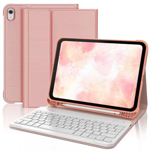 FOGARI Tangentbord för iPad A16 11/10 generation | Tangentbordsfodral för iPad 11 | spanskt ja avtagbart trådlöst Bluetooth-tangentbord för A16 11 Pouces 2025, roséguld
