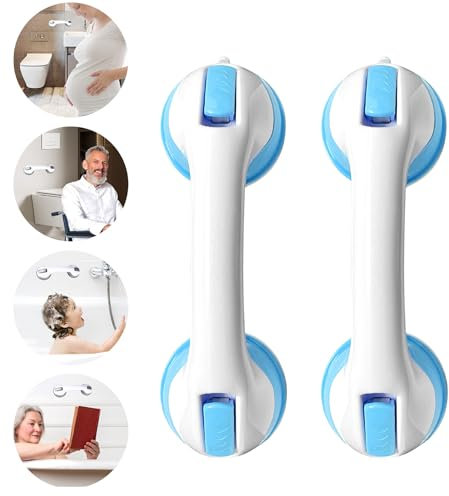 TZEKING 2 Pièces Ventouse de Poignée Douche,Poignée Ventouse,Poignee Securite Salle de Bain,Barre de Maintien Douche,Poignée Baignoire de Sécurité,Barre d'appui WC,Poignée baignoire de sécurité