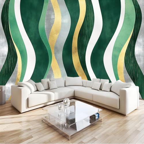 Verde Papel Pintado Mural Rayas de lámina dorada en acuarela Papel Tapiz Fotográfico Sala De Estar Bar Tv Fondo Decoración Papeles Pintados Tejido No Tejido Murales 200x140 cm