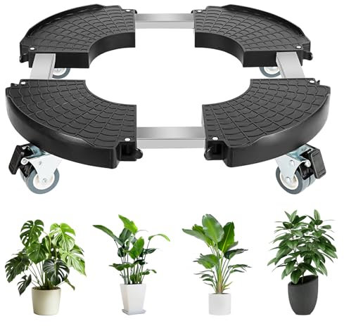 UCAMP Portavasi di Dimensioni Regolabili 40-48cm,Rullo per Piante con Ruote Girevoli a 360°,capacità Massima di Carico 300KG,sottovaso con Ruote da Interno ed Esterno,Resistente alle Intemperie,Nero
