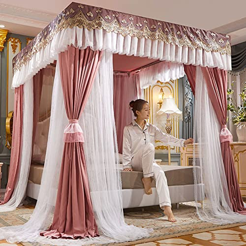 WMXZHJ Princess Moskitonetz, Princess Doppellagige Verdunkelungsvorhänge Baldachinnetz für Himmelbett, bodenstehender Bettvorhang mit Rahmen, Queen Size