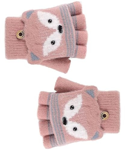 1 pair Toddler Kids Puppy Flip Top Short Knitted Half Finger Gloves for 3-8 Yrs