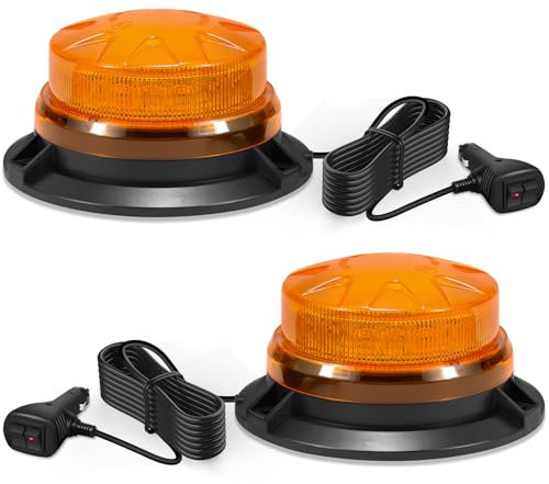 AnTom gyrophare led 2 pièces, 9-60V gyrophare orange câble de 3 mètres et double interrupteur pour chariots élévateurs, tracteurs, remorques, UTV, SUV - Idéal pour les chantiers et la circulation rout