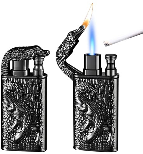 Lot de 2 briquets tempête à double jet flamme - Briquet tempête - Gaz rechargeable - Pour hommes et femmes (vendu sans gaz butane, noir)