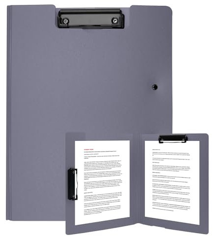 Gebrazy Klemmbrett A4, Klemmmappe mit Deckel, 2 Klemmen, Schreibmappe, Schreibbrett, Clipboard Folder (Grau, A4)
