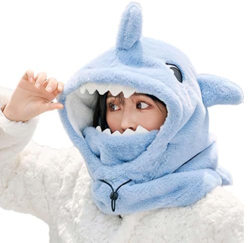 Cartoon Shark Ski Helmet Cover Funny Shark Hood Winter Warm Comfortable Soft Fleece Skiing Head Warmer Cute Ski Helmet Hood