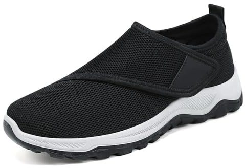 Scarpe Terapeutiche per Diabetici da Uomo Scarpe da Corsa Scarpe Alluce Valgo Piedi Gonfi, Scarpe da Ginnastica Leggere E Traspiranti Antiscivolo Scarpe Ortopediche per Artrite Edema,Black-40 EU
