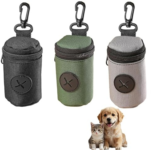 3 Pcs Dog Poop Bag Holder, Poo Bag Holder for Dogs Lead, Poo Bags Dispenser with Hook Clip and Zipper Comfortable And Durable for Pet Travel Walking Park (Black,grey,green)