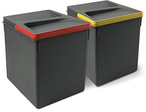 EMUCA - Contenedores para cajón de cocina Recycle, Basura con tapa anti olores, H 266 mm (2 x 15 L), Plástico gris antracita