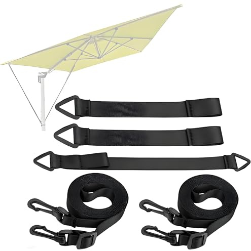 BAPPKON Windproof Cantilever Parasol Straps 5-Piece Set for Garden, Patio, Balcony | Adjustable Weatherproof Tie-Down Kit with Carabiner Hooks | Universal Fixing Straps for Crank & Tilt Umbrellas