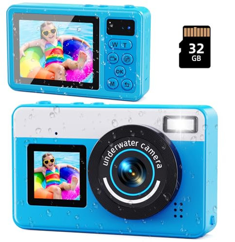 Digital Camera,10FT Underwater Camera with 32G, 2.8'' Dual Screen Waterproof Compact Small Portable for Snorkeling,18X Digital Zoom for Kids Teenagers Beginners Adults