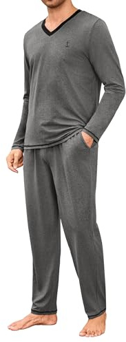 Marvmys Ensemble Pyjama Hommes à Manches Longues Set Pyjamas Homme Long Col V Vêtements De Nuit Longues avec Poches S-4XL