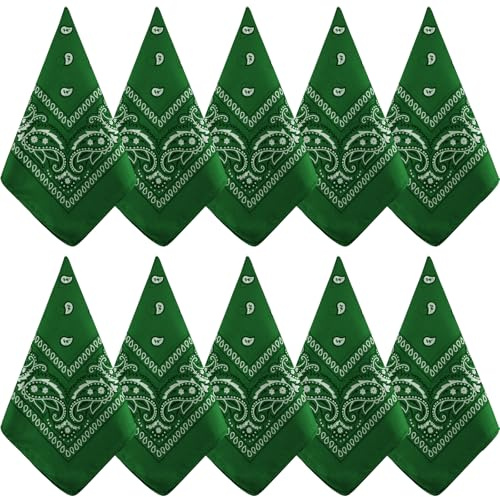 NACHLYNN 10 Stück Bandana Damen Herren,Bandana kopftuch Herren Paisley Muster Headwear Haar Schal Ansatz Handgelenk Kopf Biker kopftücher für damen (10, Grün)