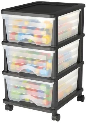 VEVOR Schubladenwagen Schubladenschrank mit 3 Schubladen (17 L/per), rollbarer Schubladen-Container Schubladenbox mit durchsichtigen Behältern für Bürobedarf Bastelräume Klassenzimmer