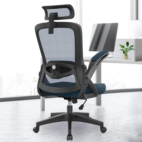 YONISEE Office Chair Ergonomic Office Chair with Lumbar Support, Adjustable Armrests and Headrests, Mesh Chair High Back Comfortable for Home Office (Navy Blue)