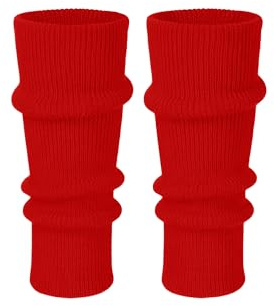 Makii Womens Extra Soft Knee Warmers - Ladies Knitted Stylish 80s Dance Party Ribbed Red Leg Warmers For Winter UK (Red)