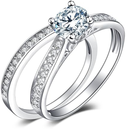 JewelryPalace Förlovningsring Par Vigselringar Ring Silver 925 Damer, Zirkonia Silverring Vigselringar Frieri Ring Memoir Ring Evighetsring Ringar Set, Damsmycken Roséguld Guld