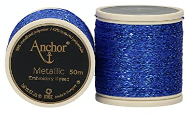 Anchor Broderigarn, 42% polyamid, 58% metallisedpolyester, blå, 50 m