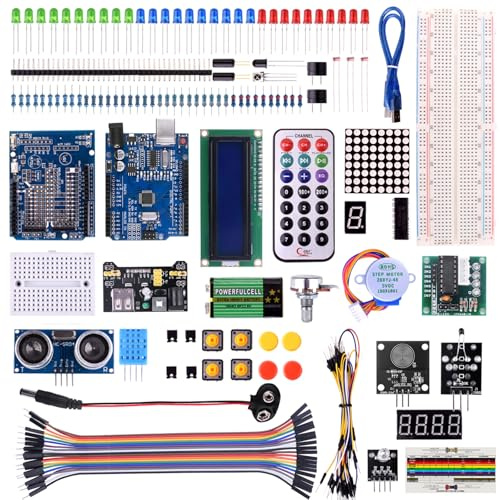 Kuman Arduino-Compatible R3 Board Starter Kit with Sensors, Breadboard, Jumper Wires, Motors, LCD, Tutorial for Beginners to Learn Robotics Coding and Electronics Projects