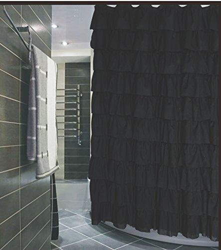spring Home Ruffled Black Fabric Shower Curtain Size 72 x 72 inch
