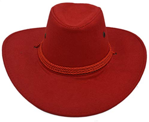 Yosang - Cappello per adulti, in pelle scamosciata, da cowboy, da uomo all'aperto, da viaggio, estivo Colore: rosso Taglia unica