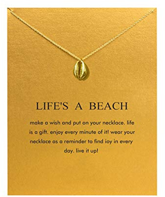 Baydurcan Shell Necklace Sea Shell Pendant Chain Beach Necklace with Message Card (shell)