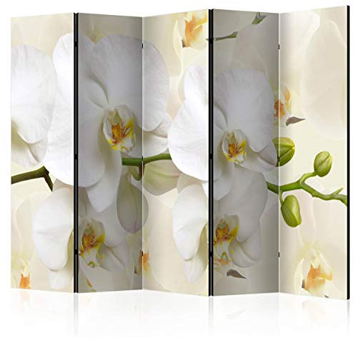 decomonkey Paravent Raumteiler Innen Blumen 225x172 cm 5 Teilig Einseitig Room Divider Wall Raumteiler Stehend Trennwand Sichtschutz Spanische Wand Sichtschutzwand Wohnzimmer Holz Orchidee