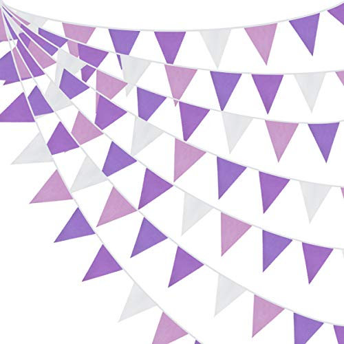 10M/32Ft Purple Party Decorations Kit Light Color Reusable Banner Fabric Triangle Flag Cotton Bunting Garland Kit for Wedding Birthday Home Nursery Outdoor Garden Hanging Festivals Parties Decorations