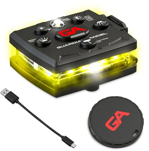 Guardian Angel Micro Series Safety Lights, Beacon Device (Yellow Front & Yellow Rear) |Rechargeable & Hands-Free Wearable LED Light for Dog Walking, Cycling, Hiking, Camping & Fishing
