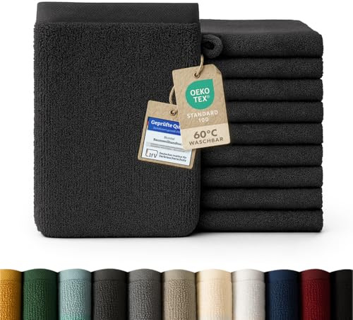 Blumtal - Gant De Toilette - Lot de 10 Gants De Toilette Coton - Gant De Toilette Noir - Certifié Oeko-TEX®