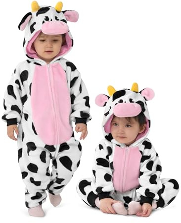 Spooktacular Creations Halloween Baby Cow Costume, Toddler Unisex Cow Jumpsuit, Hooded Romper Plush for Toddler Animal Dress Up