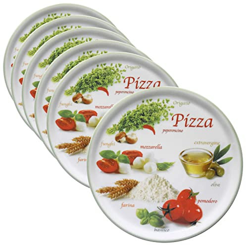 MamboCat Set di 6 piatti da pizza Napoli Green I Ø 33,8 cm – grande I 6 persone I piatti con motivi e scritte I Decorati I per pizza o per la tavola I Porcellana