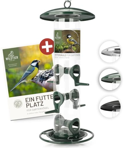 wildtier liebe Columna de alimentación para pájaros, 35 cm, color verde, de metal inoxidable, estación de alimentación para pájaros, columna de alimentación para pájaros silvestres, silo de
