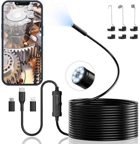 Endoskopkamera mit Licht, Ennovor 1920 HD Endoskop-Kamera Handy mit 8 LED Licht, Kein WLAN Erforderlich Inspektionskamera Wasserdichtes Ip67 Kanal-Kamera für Android & iOS, Tablet (16.4 ft/5m)