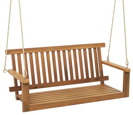 COSTWAY Altalena da Giardino in Legno di Acacia, Panchina Sospesa con 2 Posti, Sedia a Dondolo per Giardino, Sedia Sospesa con Schienale, Portata 360 kg, per Giardino Balcone Cortile