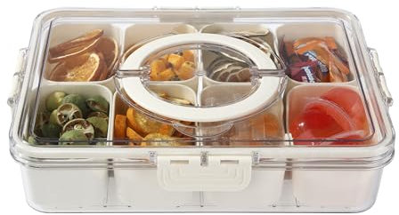 Snackbox Mit FäChern,Snackschale Mit Deckel Herausnehmbare 8 Fächer Snackteller Mit Deckel,zur Aufbewahrung von Süßigkeiten,Gemüse,Keksen,für Picknicks und Familientreffen（Nicht für Geschirrspüler）