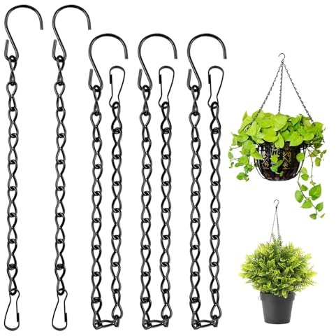 Henxing Blumenampel Aufhängung 5 Stück Blumenampel Ketten mit S Haken,Metallkette Hängende Kette zum Aufhängen,Karabiner Ersetztbar Schwarz Aufhängekette für Hängepflanze, Blumentöpfe Vögel Laternen