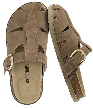 CUSHIONAIRE Benson Fisherman Sandals for Women 2025 – Suede Slip On Closed Toe Womens Clogs with Memory Foam Cork Footbed and Arch Support, TAUPE 9