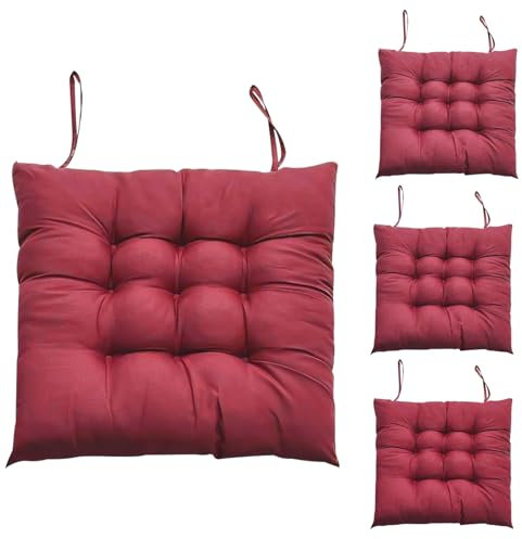 Hengrongshen 4 Piezas Cojines para Sillas Borgoña, Cojin Silla Exterior 40 x 40 Cm, Cojin Silla con Correa, Cojines Sillas Terraza para Silla de Jardín, Silla de Ordenador, Silla de Oficina