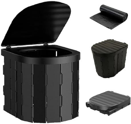 HoneTeek Portable Camping Toilet, Porta Potty for Adults Folding Camp Toilet with Lid, Composting Toilets for Hiking, Camping, Car, Waterproof Porta Potty, Car Camping Essentials