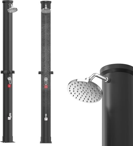 ACXIN Solardusch med 40 liter, utomhusdusch 216 cm hög, regnduschhuvud 360° vridbart, vattentemperatur upp till 60°C, solträdgårdsdusch för trädgård & pool med vattenkran & anslutning (Svart)